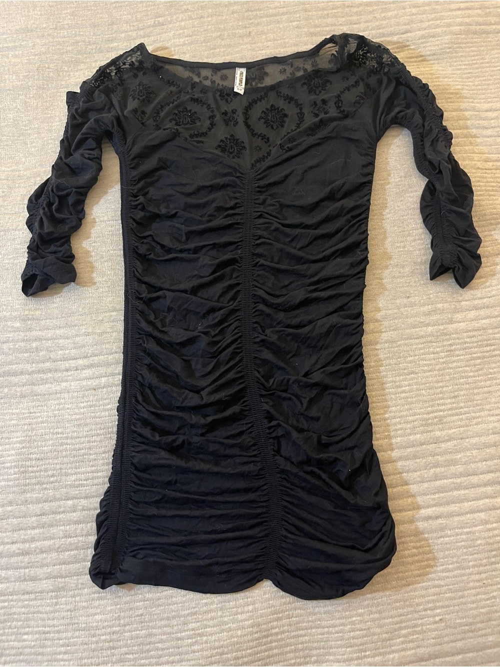 Free People Black Lace Long Sleeve Short Dress/Top Size small